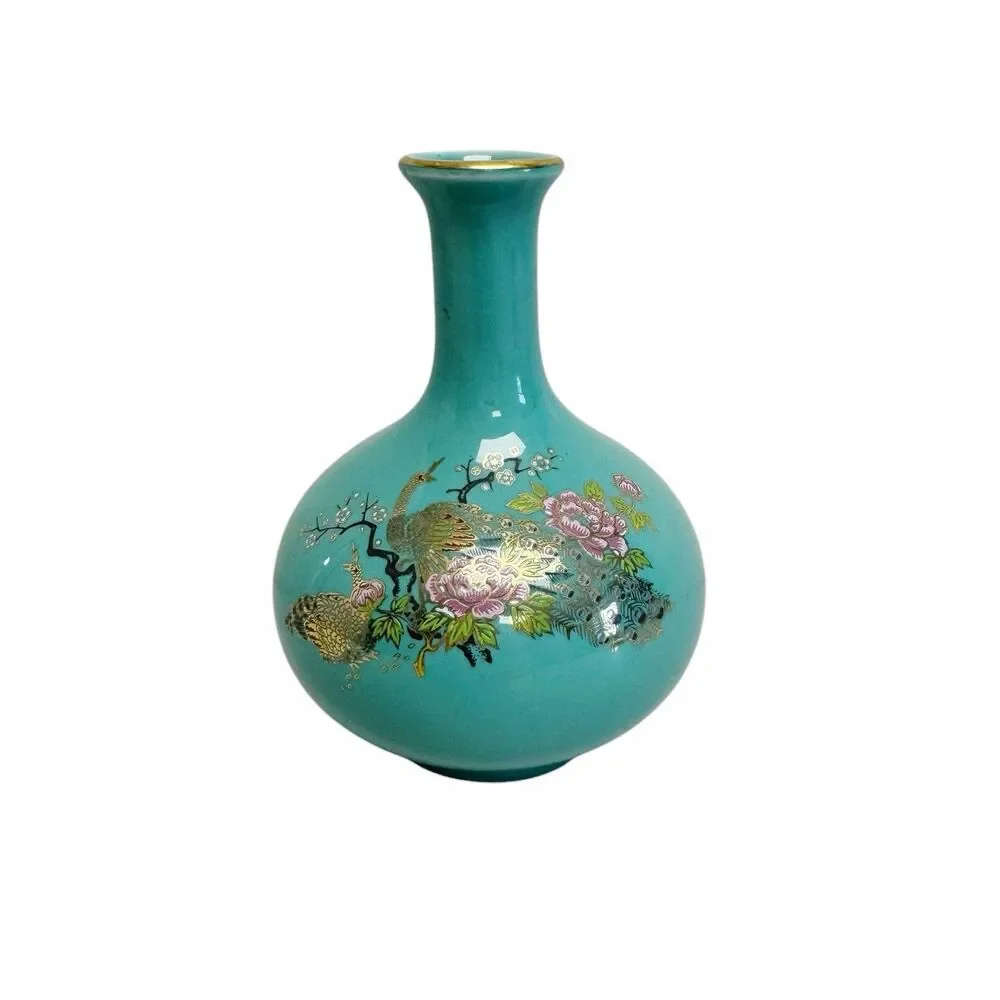 Vintage Vase Hand-painted Peacock & Flowers‎ Expressly For Bamberger's Japan